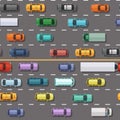 Cars pattern. Machines on road city heavy traffic swanky vector seamless background with urban transport