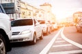 Cars in a queue in traffic jam