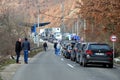 Cars queuing for a border crossing Serbia Kosovo