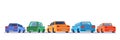 Cars rear backs, cartoon vehicles backside parking Royalty Free Stock Photo