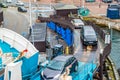 Cars ride on ferry in Helsingor port near train station Royalty Free Stock Photo