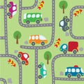 Cars on the road. Seamless pattern.