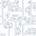 Cars on the road. Seamless pattern.