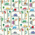 Cars on the road. Seamless pattern.