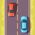Cars on road semi flat vector illustration top view Royalty Free Stock Photo