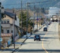 Cars on the road to Shirakawa village in Gifu, Japan