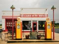 Cars on the Route vintage gas station on Route 66 in Galena, Kansas