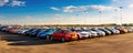 Row of different new cars, wide banner Royalty Free Stock Photo