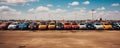 Row of different new cars, wide banner Royalty Free Stock Photo