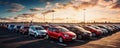 Row of different new cars, wide banner Royalty Free Stock Photo