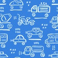 Cars seamless background. Child vector illustration of road traffic. Pattern for kid fabric and paper