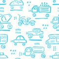 Cars seamless pattern. Child vector illustration of road traffic. Decor for kid fabric and paper