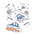 Cars set illustration for child t-shirt hand drawn