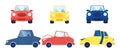 Cars Set Isolated on White Background. Different Multicolored Sedan Cars Front and Side View Taxi Cab Accident Situation Royalty Free Stock Photo