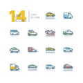 Cars - set of line design style colorful icons