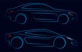 Sports car silhouette on dark background. Car line vector illustration