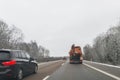 Cars and special purpose vehicle for wet waste disposal on an autobahn, Germany Royalty Free Stock Photo