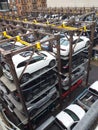 Cars Stacked in a Multi-Level Manhattan parking , New York City.