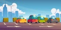 Cars standing in city parking lot - cartoon vector Royalty Free Stock Photo