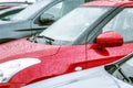 Cars standing in a row in the parking lot. Close-up Royalty Free Stock Photo