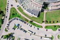 Cars standing on parking lot. aerial view from above