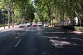 Cars stop for pedestrians in Madrid, Spain