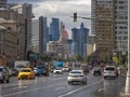 Cars on the street in Moscow. Moscow traffic on Novy Arbat Royalty Free Stock Photo
