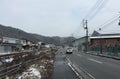 Cars on street at winter in Takayama, Japan Royalty Free Stock Photo