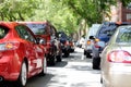 Cars Stuck in Traffic in City Street Royalty Free Stock Photo