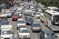 Cars stuck in traffic on a road of Manila