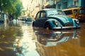 Cars Submerged in Hurricane Heavy Rains and Flooding Devastation. Generative AI