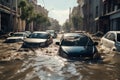 cars submerged under water after flooding on European streets