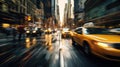 Cars and taxis in movement with motion blur in downtown Manhattan created with Generative AI