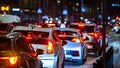 Cars in a traffic jam in the center of a big city at night Royalty Free Stock Photo
