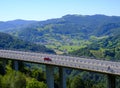 Cars and traffic on the A15 motorway near the municipality of Berastegi, Euskadi Royalty Free Stock Photo