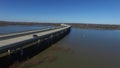 Cars traveling across a bridge over Hickory Creek on Lake Lewisville.