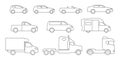 Cars and trucks model line icons set. Own passenger transport, car for delivery and logistic truck. Shipment service Royalty Free Stock Photo