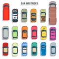 Cars and trucks top view flat vector icons set Royalty Free Stock Photo