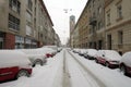 Cars under snow in Zagreb