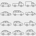 Cars, vans and truck line icons Royalty Free Stock Photo