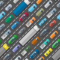 Cars vehicle city transport traffic jam road problems vector seamless pattern background Royalty Free Stock Photo