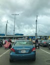 Cars waiting in line to cross border from Mexico to USA Royalty Free Stock Photo