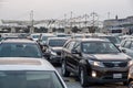 Cars waiting to cross Bahrain Saudi border
