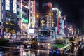 Cars waiting at the traffic lights in Tokyo