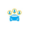 Carsharing icon, car and passengers