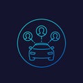 Carsharing icon, car and passengers, linear