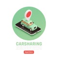 Carsharing Isometric Round Background