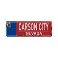 Carson City red road sign isolated on white background