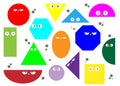 Colorful Set of Various bright basic Geometric Figures with face emotions. Different shapes and eyes. Hand drawn trendy Vector Royalty Free Stock Photo