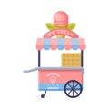 Cart as Outdoor Food Court or Food Vendor Selling Ice Cream Vector Illustration